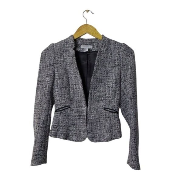 H&M Womens Black & White Tweed Blazer Jacket Size 4 Polyester Blend Hook Closure - Picture 1 of 7